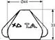 Technisches Zeichnungsdiagramm eines Handrads für Ventile, mit Abmessungen und Markierung für IMI Hydronic Engineering. Die Form ist trapezförmig mit abgerundeten Ecken.
